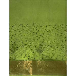 Mehendi Green Floral Embroidered Organza Saree