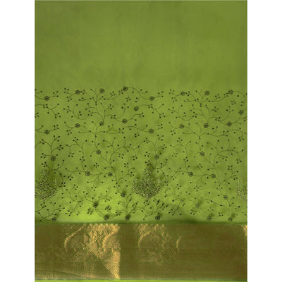 Mehendi Green Floral Embroidered Organza Saree