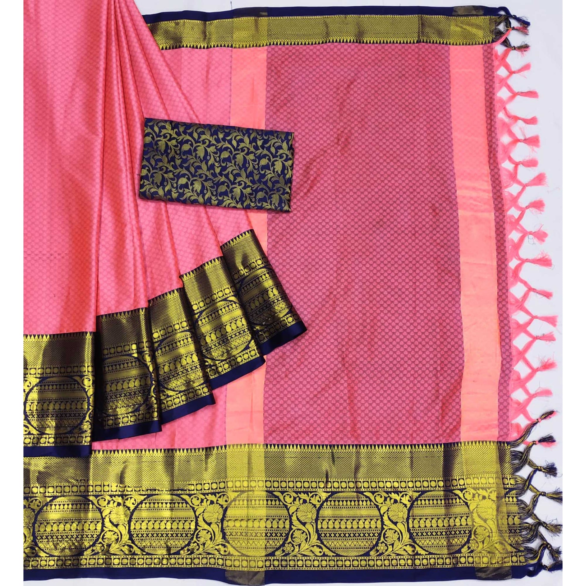 Gajari Pink Woven Cotton Silk Saree With Tassels