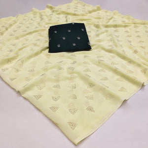 Light Yellow Embellished Work Georgette Saree