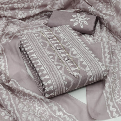 Grey Printed Pure Cotton Dress Material