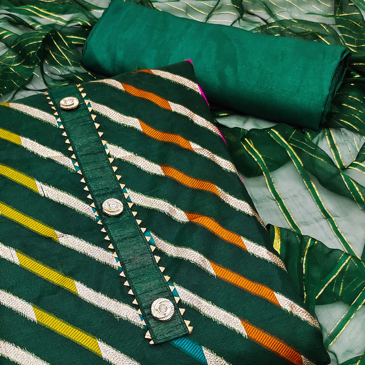 green-woven-organza-dress-material
