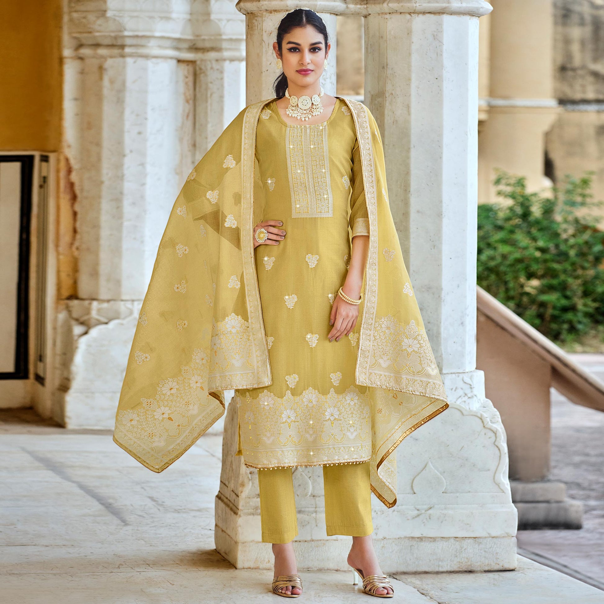 Mehendi Green Woven Pure Cotton Suit
