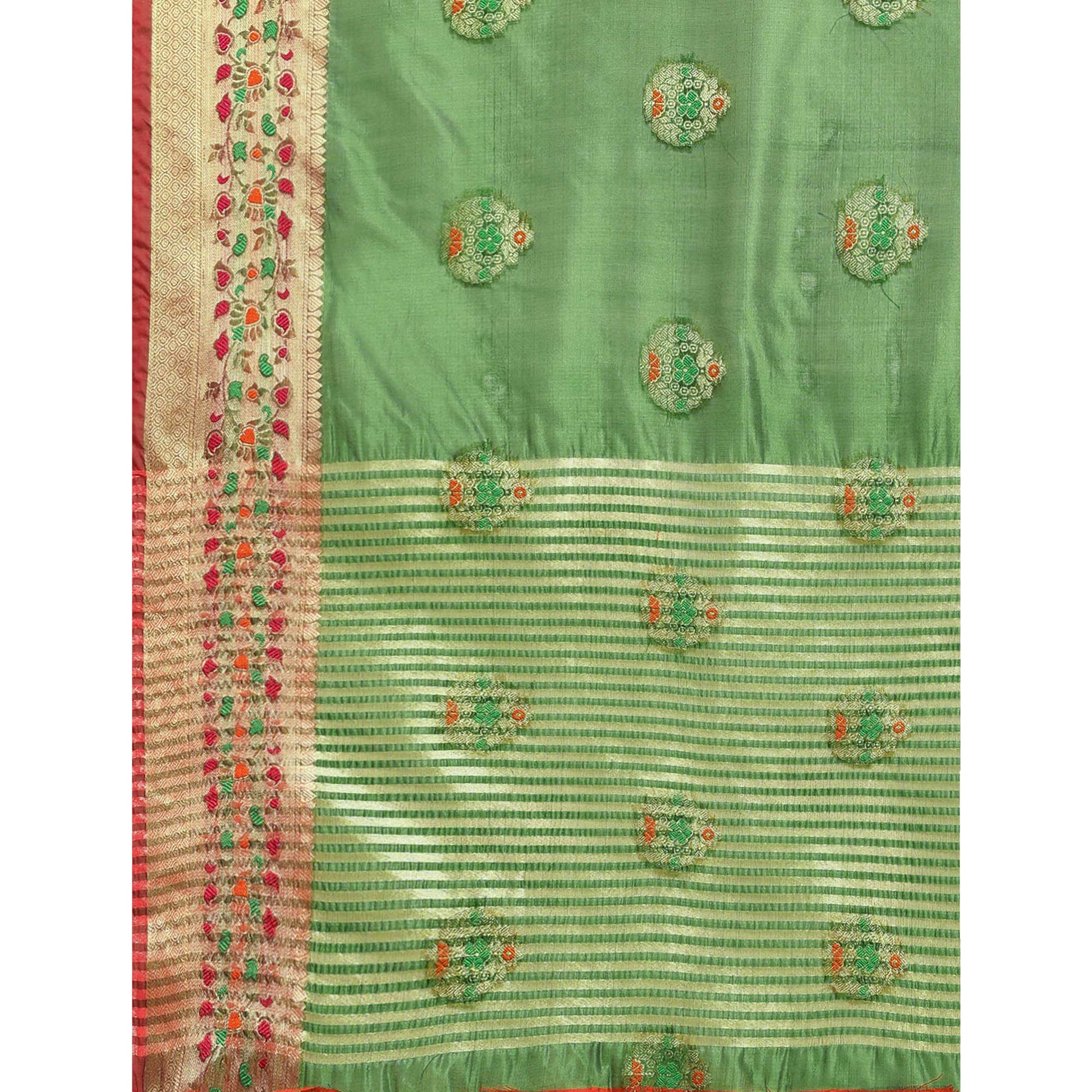 Mehendi Woven Organza Saree