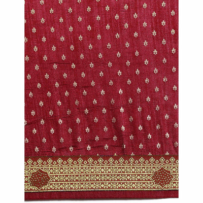 Maroon Foil Printed With Swarovski Vichitra Silk Saree
