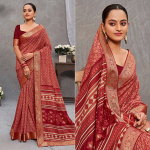 Maroon Printed Tussar Silk Saree