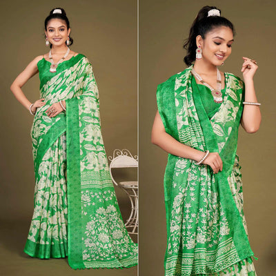 green-floral-printed-jute-saree-with-tassels-1