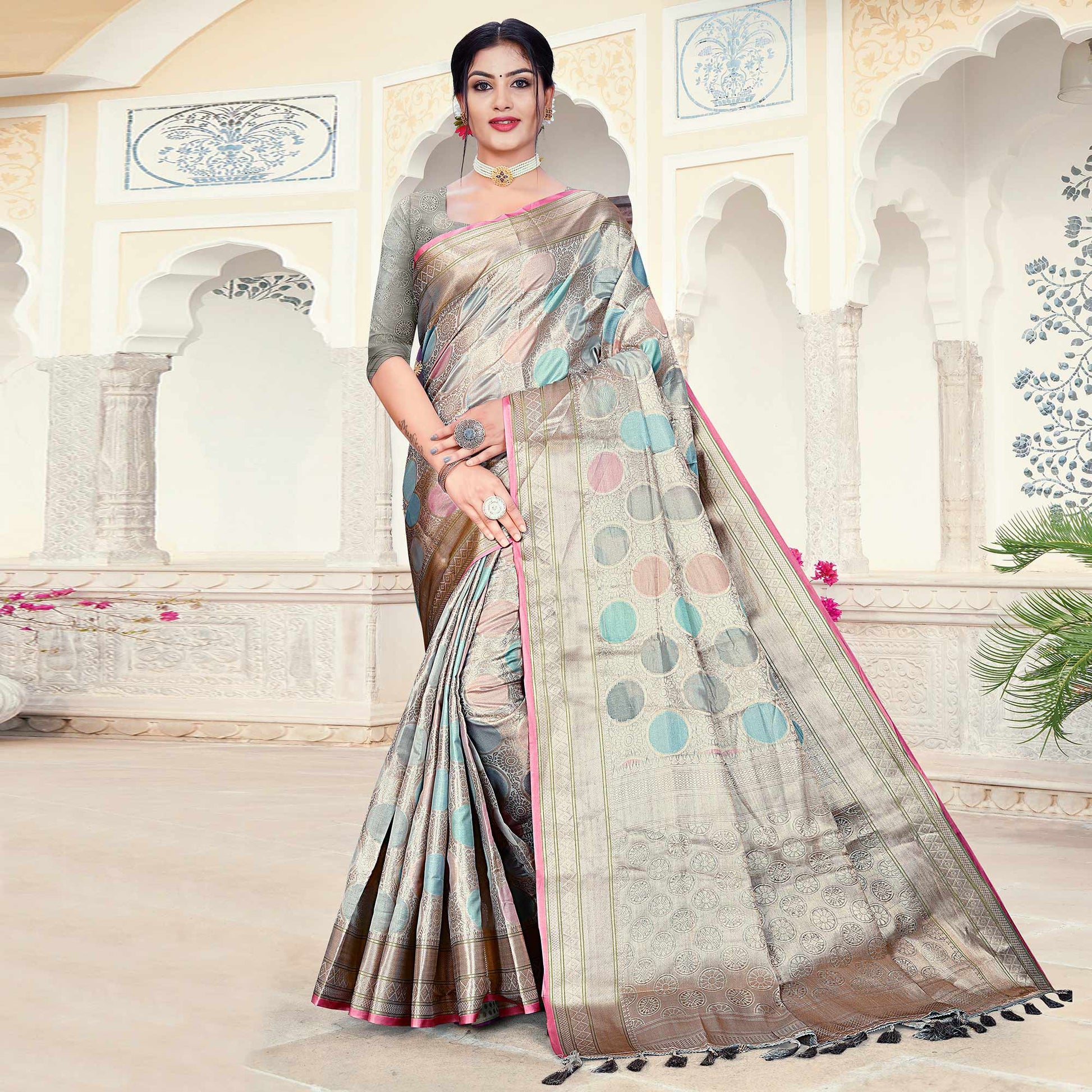 15grey-floral-woven-organza-saree-with-tassels