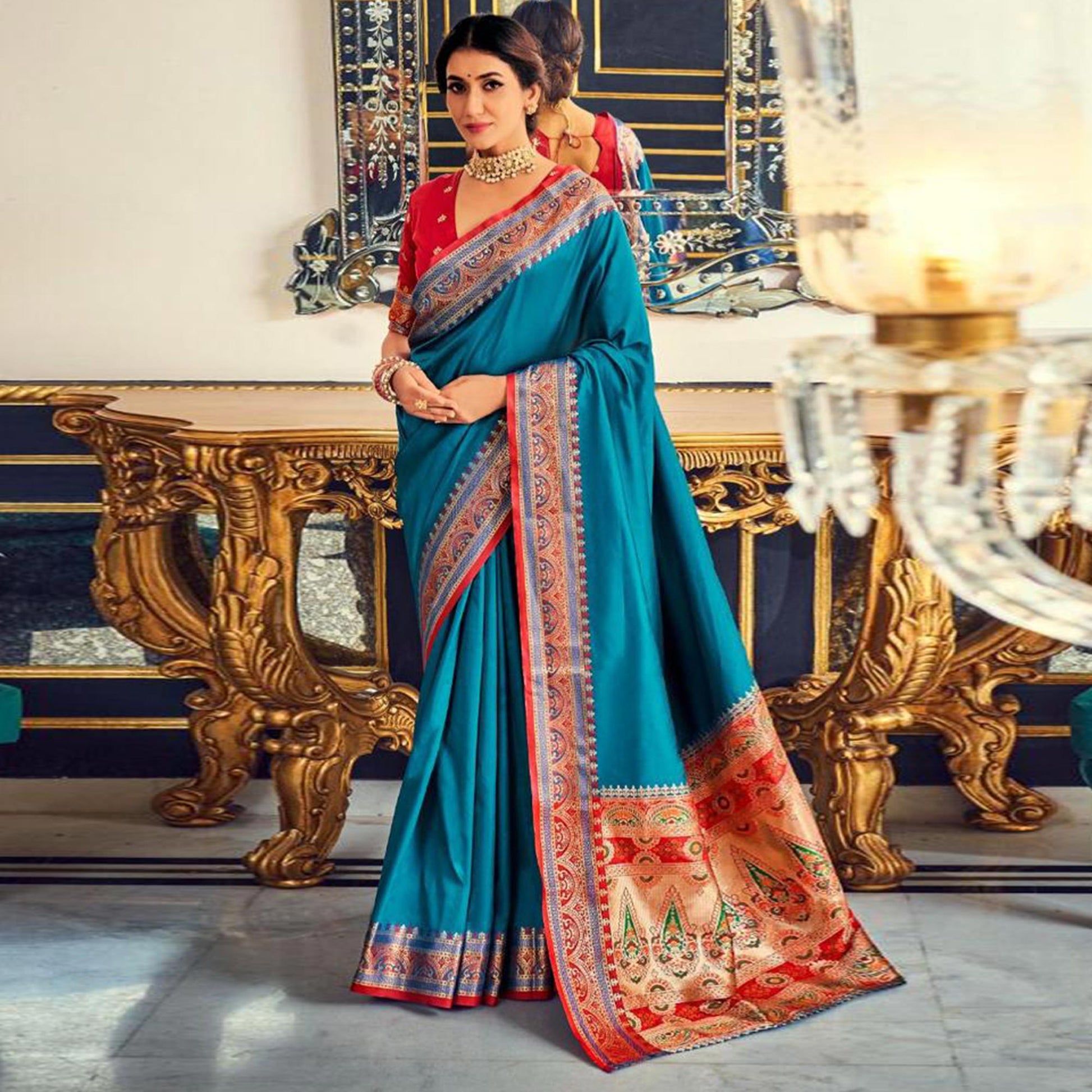 Blue Woven Banarasi Silk Saree