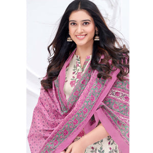 Cream Printed Pure Cotton Suit