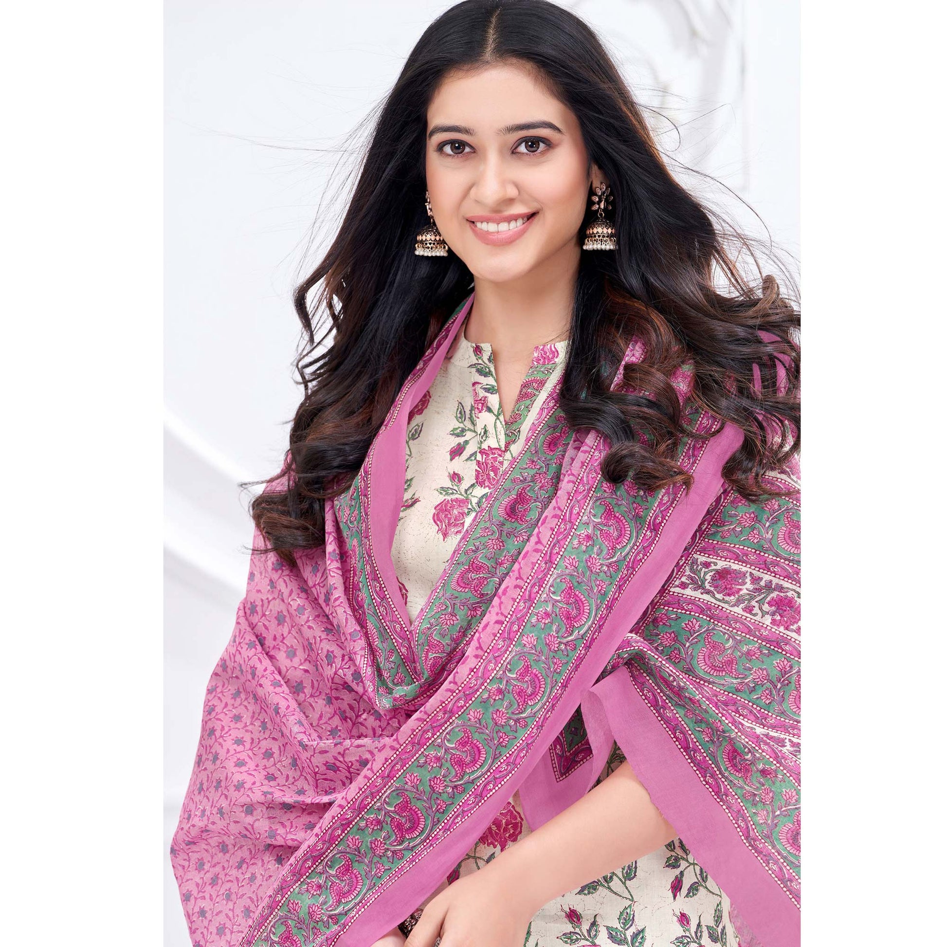 Cream Printed Pure Cotton Suit