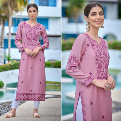 Mauve Lucknowi Embroidered Rayon Kurti