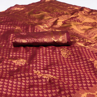 Maroon Woven Banarasi Silk Saree