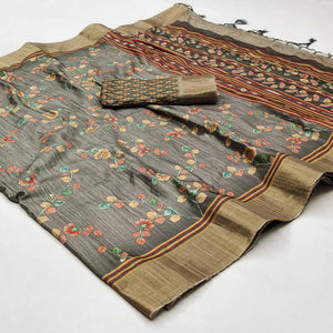 grey-floral-printed-matka-tussar-saree-with-tassels-1