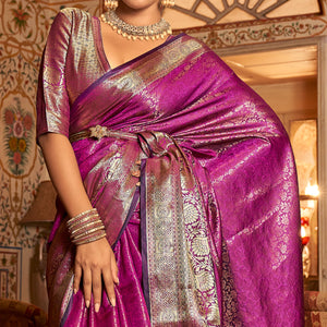 Magenta Pink Floral Woven Kanjivaram Silk Saree