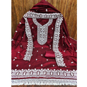 Maroon Lucknowi Embroidered Modal Dress Material