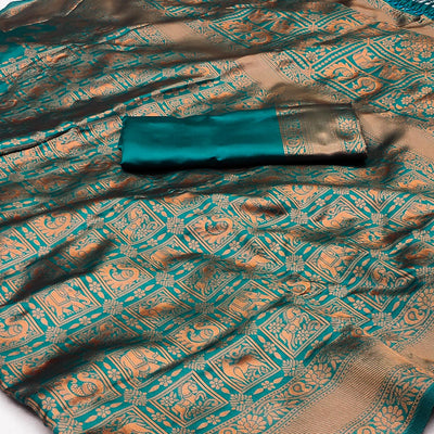 Morpich Woven Jacquard Saree With Tassels