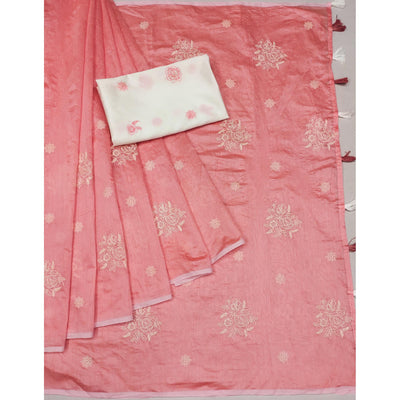 Gajari Pink Floral Embroidered Chanderi Saree With Tassels