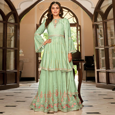 green-floral-sequins-embroidered-chiffon-semi-stitched-sharara-suit