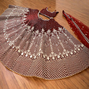 Maroon Embroidered Satin Lehenga Choli