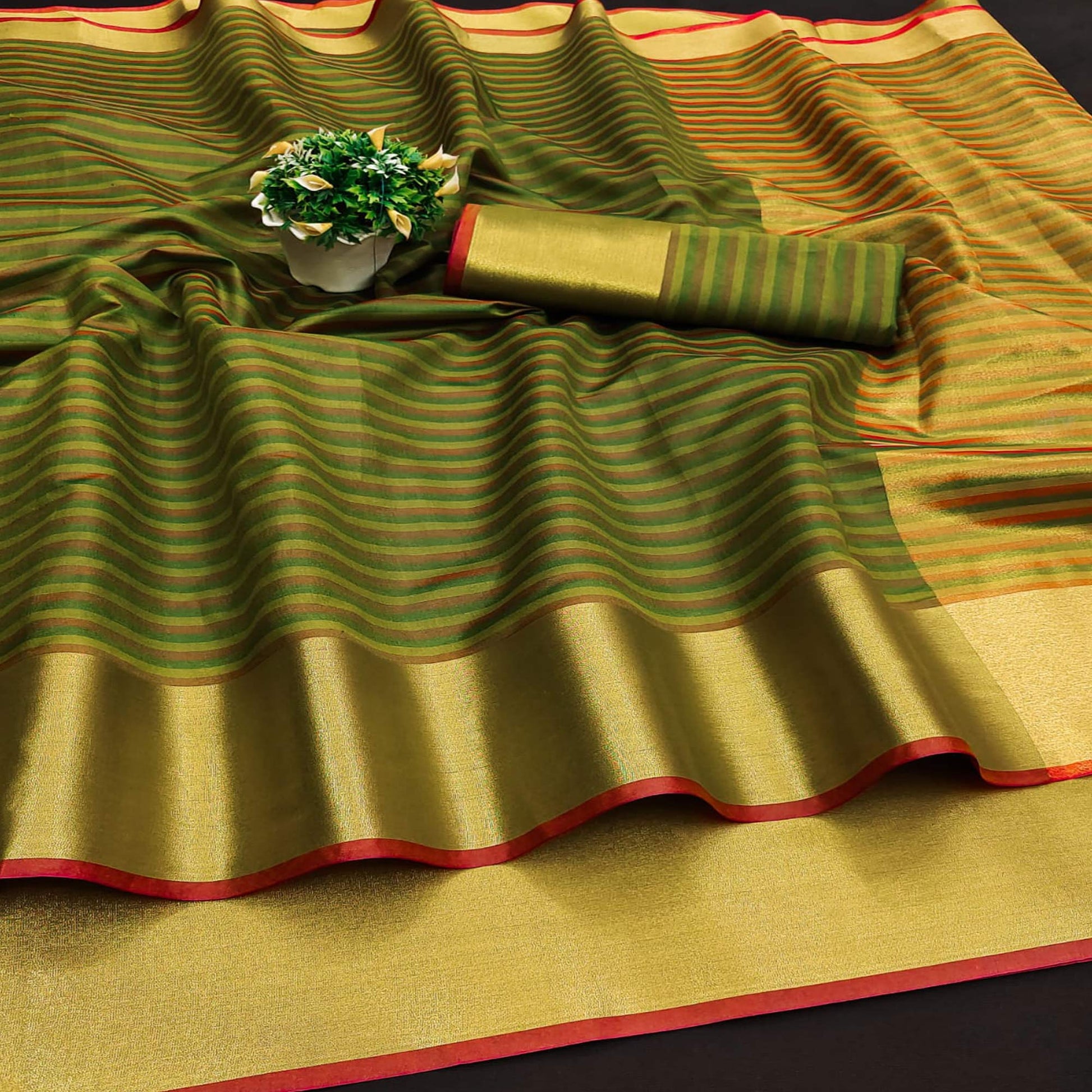 Mehendi Green Woven Cotton Silk Saree