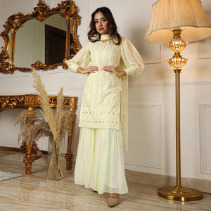 Cream Sequins Embroidered Georgette Sharara Suit