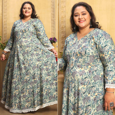 green-floral-printed-rayon-long-kurti