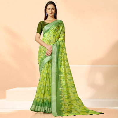 green-printed-cotton-silk-saree-with-tassels-1