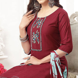 Maroon Embroidered Rayon Patiala Suit