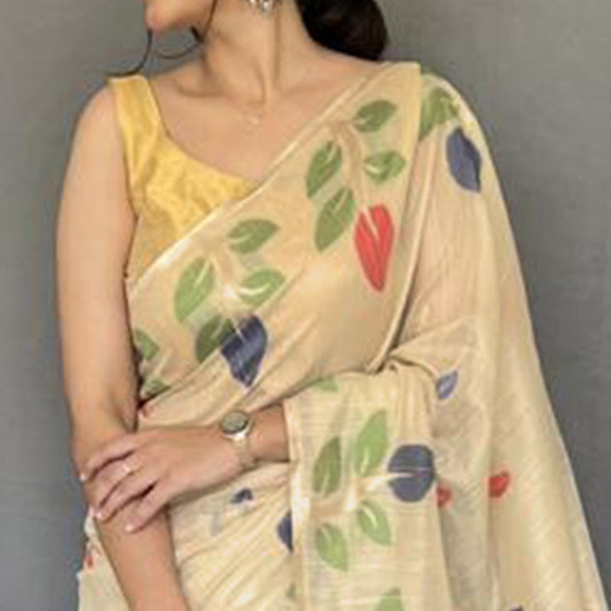 Chikoo Floral Woven Cotton Saree