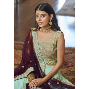 Light Aqua Green Embroidered Art Silk Lehenga Choli