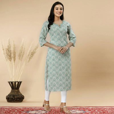 green-floral-printed-pure-cotton-kurti