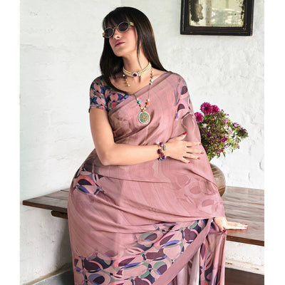 Mauve Digital Printed Satin Saree