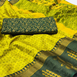 Lemon Green Woven Cotton Silk Saree With Tassels