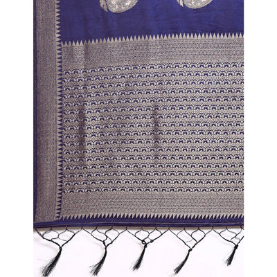 Blue Woven Kanjivaram Silk Saree WithTassels