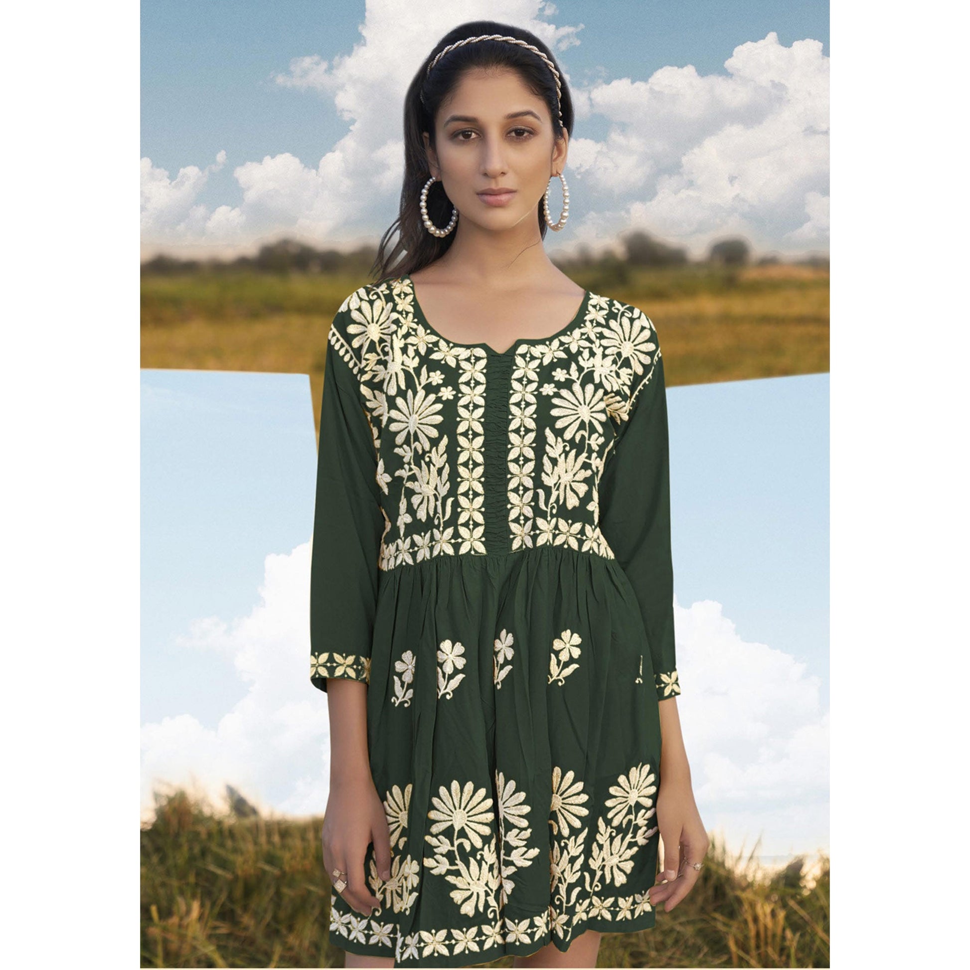 green-floral-embroidered-rayon-tunic