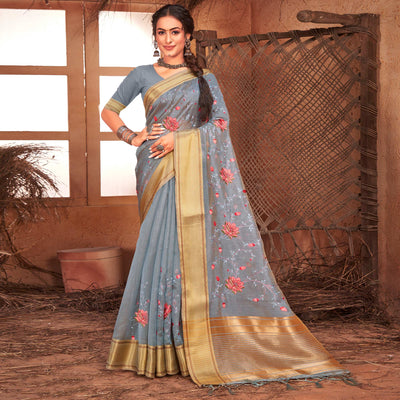 grey-embroidered-with-woven-border-organza-saree