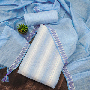 Blue Woven Cotton Dress Material