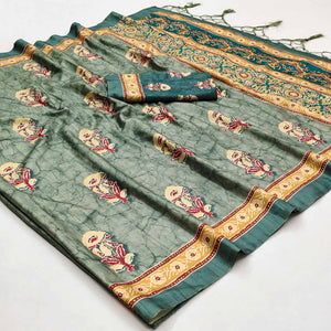 grey-floral-digital-printed-tussar-silk-saree-with-tassels