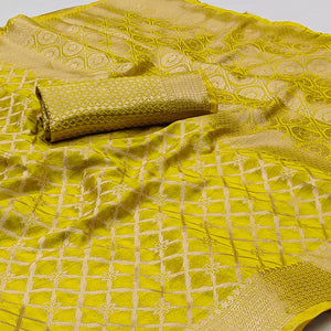 Lemon Yellow Woven Organza Saree