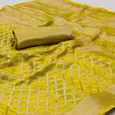 Lemon Yellow Woven Organza Saree