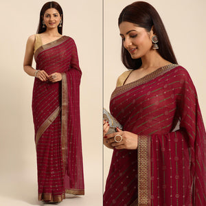 Maroon Foil Printed Zomato Saree