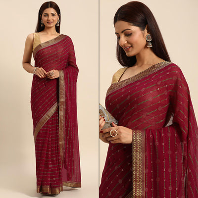 Maroon Foil Printed Zomato Saree