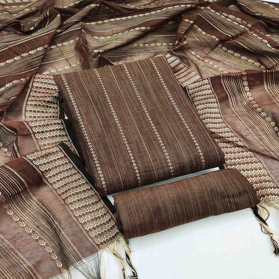 Coffee Brown Woven Cotton Blend Dress Material