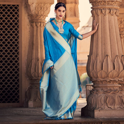 Blue Woven Satin Saree