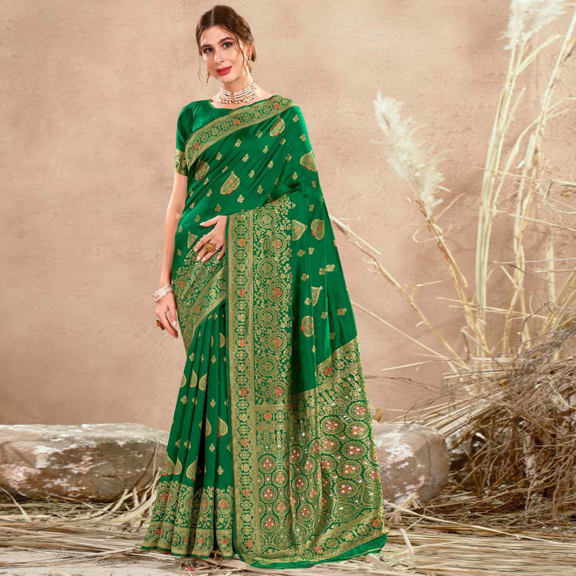 k-green-floral-woven-art-silk-saree