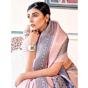 Light Pink Woven Kanchipuram Art Silk Saree