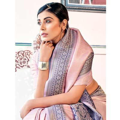 Light Pink Woven Kanchipuram Art Silk Saree