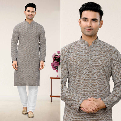 Brown Lucknowi Embroidered Georgette Kurta Pyjama Set