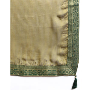 Mehndi Green Swaroski Work With Woven Border Satin Saree